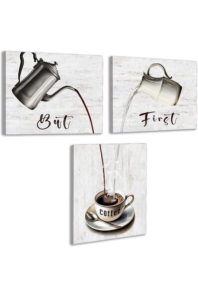 HOME MODE 20x30cm 3 Panel But First Coffee Gallery Wrapped Canvas Wall Art | ...