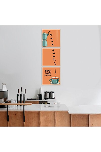 HOME MODE 30x30 cm 3 Panel But First Coffee Gallery Wrapped Canvas Wall Art |...
