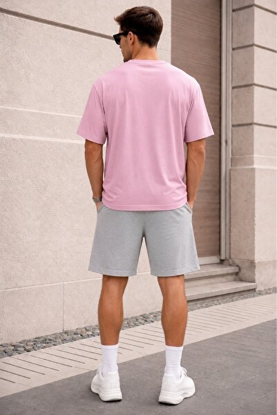 orwen life est. 2022 Unisex Oversize Baskılı Tişört Gri Şortlu 2'li Takım Pamuklu Rahat Kesim Günlük Spor Kombin KELEBEK
