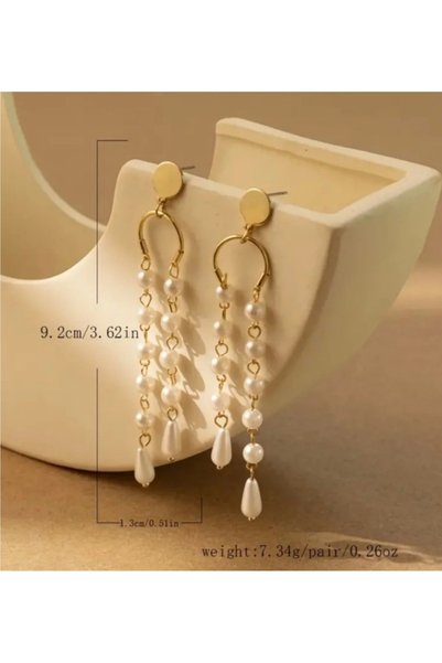ER TAKI Gold Colorful Long Pearl Dangle Stylish Party Engagement Henna Wedding Evening Dress Earrings