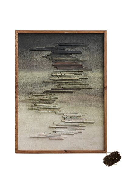 Store Ahşap Ufuk Çizgileri | Modern Dekoratif Duvar Tablosu 62x82 cm