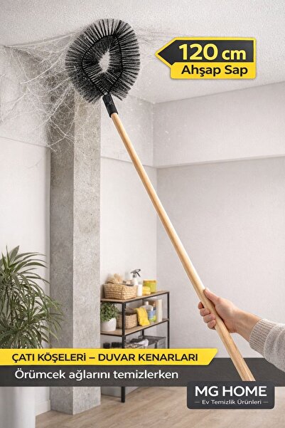 Empressco Uzun Saplı Örümcek Ağı Temizleme Fırçası, 120 cm, Ahşap Saplı