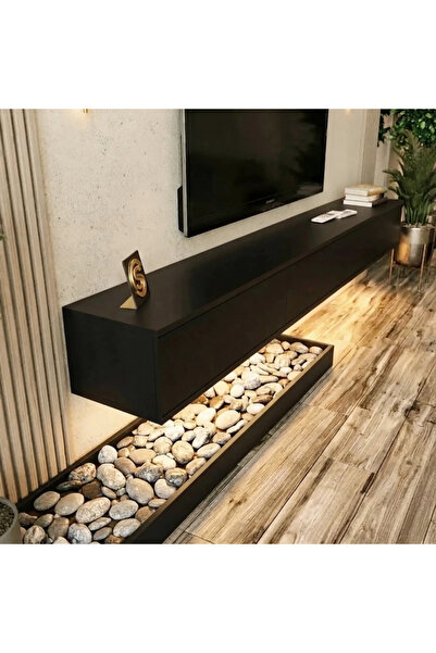 Stylish Home طاولة تلفزيون معلقة مودرن لون أسود مطفي كامل شاملة إضاءة لاسلكية...
