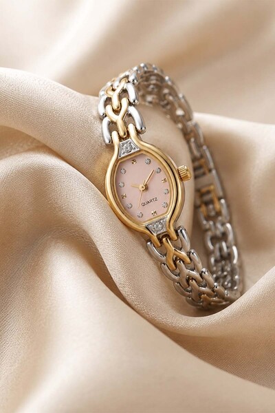 GANYMET Lios Women's Dual Color (Gold-Silver) Bracelet Watch – Pink Dial Vint...