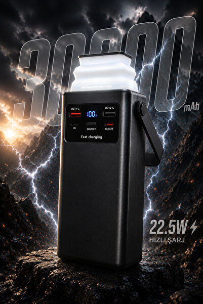 kawigo 30000mAh Powerbank Dahili Kablolu 22.5W Hızlı Şarj Taşınabilir Kamp La...