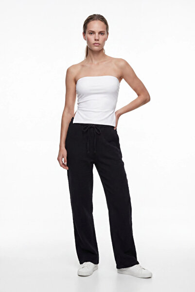 cemo Women's Comfortable Fit Straight-Leg Fabric Trousers with Elastic Waist
