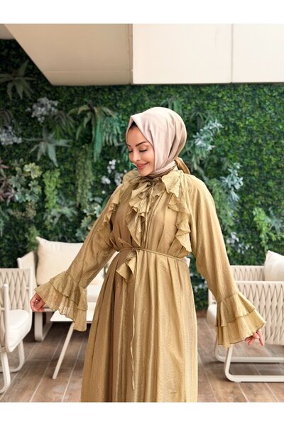 ALANURMODA 25131 فستان نور كاكي