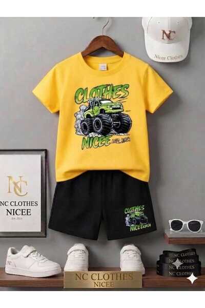 NC Nicee Clothes تي شيرت صيفي للأطفال شورت للجنسين (ملابس مطبوعة باللون الأخضر)