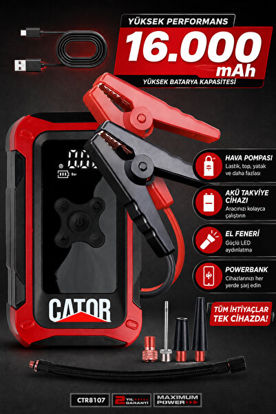 CATOR 4'ü 1 Arada Led ışık | Powerbank | Akü Takviye Cihazı | Şarjlı Lastik Ş...