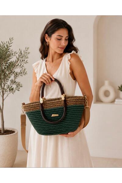 Mervişim Aksesuar Colorful Straw Hand and Shoulder Bag - Suitable for Summer ...
