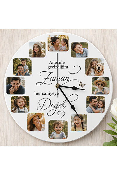 Hediye Baskıcı Kişiye Özel 12'li Kolaj Duvar Saati 29 cm Metal – Fotoğraflı A...