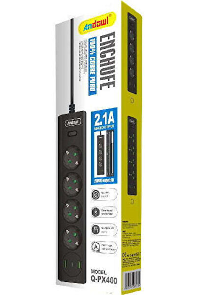 Andowl Πολύπριζο 4 Θέσεων με 2 USB-A και Διακόπτη Κωδικός: Q-PX400