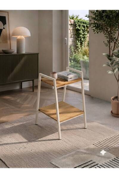 ERYALUX HOME MODERN YAN SEHPA İKİ KATLI KREM-ÇAM