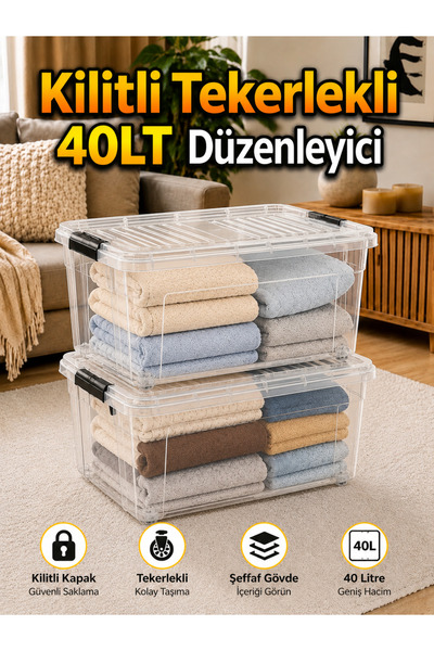 LOREMPBOX 2 Pcs. 40 Lt Transparent Storage Box with Wheels, Large Size Storag...