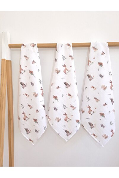 jr.bunnies 100% Cotton Muslin Tiny Forest Patterned 3-Piece Sweat Cloth 50X50 cm