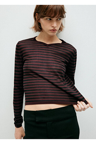 MANGO Woman Striped lyocell sweater