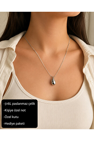 HER ŞEY NOTA www.herseynota.com Damla Design 316L Stainless Steel Women's Nec...