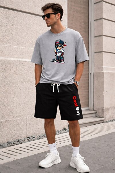 x-compass life Unisex Oversize T-Shirt Shorts Set Black Summer Comfortable Fi...