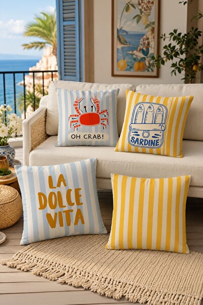 EVPANYA Set de 4 huse de pernă cu model crab și sardine