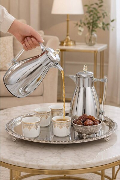Generic طقم ترامس بسعه 1 لتر الستيل فضي الفاخر (قطعتين) بيد كريستالية يبهر ضي...
