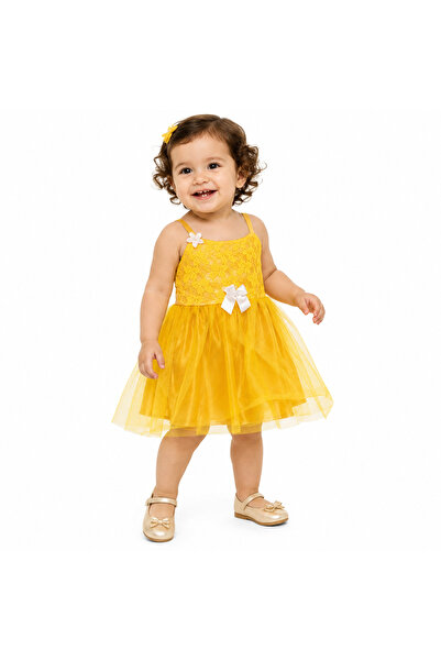 Generic Girls' Party Dress with Layered Tulle and Floral Details and Elegant Bow