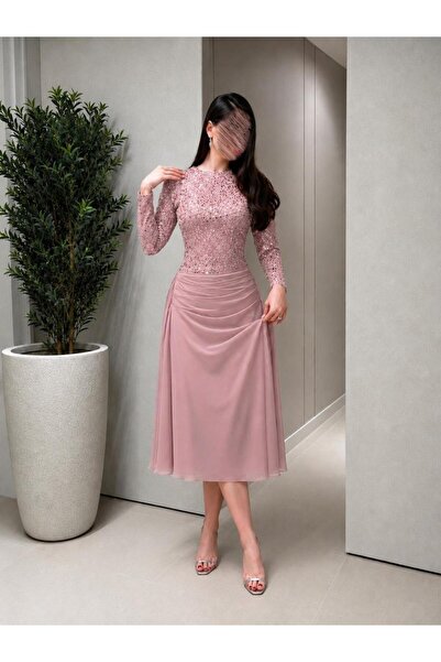 led style Pink Sequin Midi Evening Dress with Elegant Draped Skirt