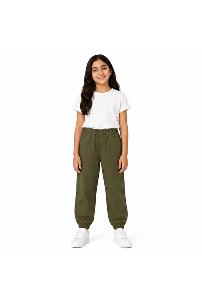 Generic Girls Cotton Elastic Waist Jogger Pants with Pockets