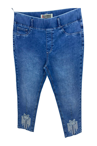 ZANESSİ FASHION Plus Size Stoned Denim Women's Trousers