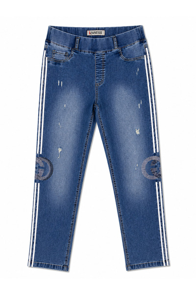ZANESSİ FASHION Γυναικείο παντελόνι από τζιν με πέτρες Lycra σε μεγάλο μέγεθος