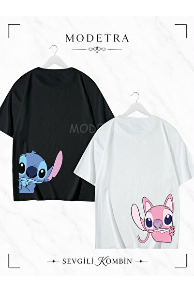 Modetra تيشيرت ملون كبير الحجم للنساء والرجال من Lilo Angel Stitch مطبوع على ...
