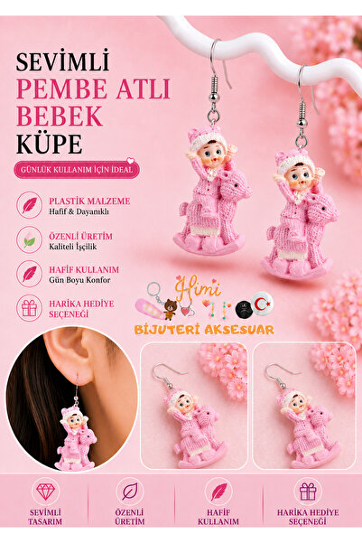 himi bijuteri aksesuar Cheerful Cute Pink Horse Baby Figure Dangle Earrings L...
