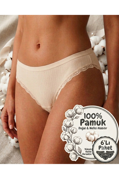 Özten İç Giyim Nefes Alan Kumaş % 100 Soft Pamuk Dantelli Brazilian Bikini Ka...