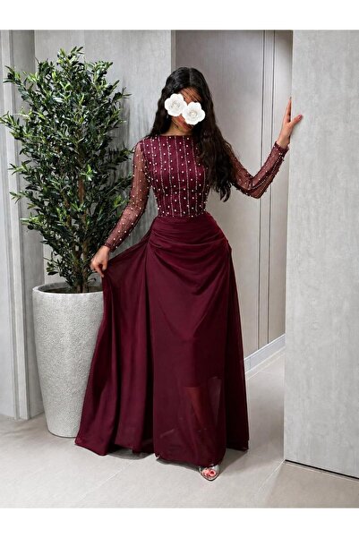 Mar style Luxury Pearl Beading Evening Gown Midi Length Prom Dress with Uniqu...
