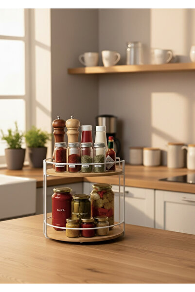 EVSTYLE 360 Degree Rotating Two-Tier Bamboo Kitchen and Cabinet Organizer - W...