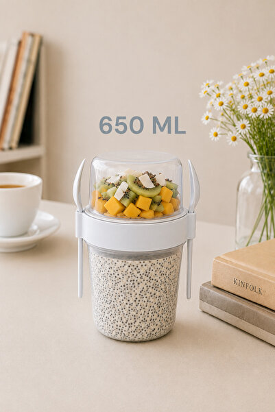 Sariva Home 650 ml Dual Compartment Yogurt and Granola Container with Spoon a...