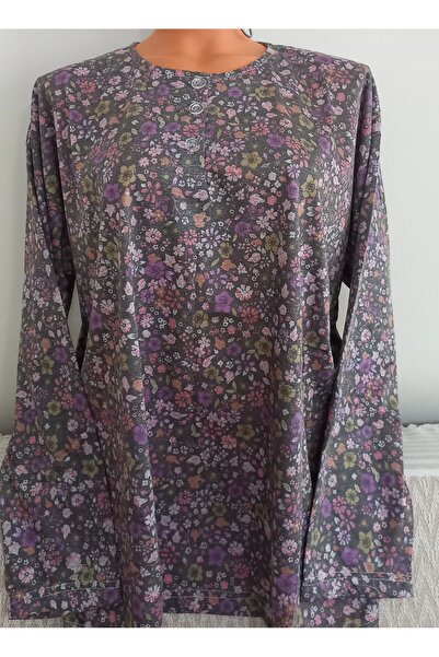 Anne Er Clothing Paper Print Combed Cotton Blouse Long-Sleeve O-Neck 3 Button...