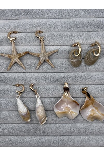 Stelle Jewelry Women's Cream Brown Starfish and Seashell Figured 4-Piece Earr...