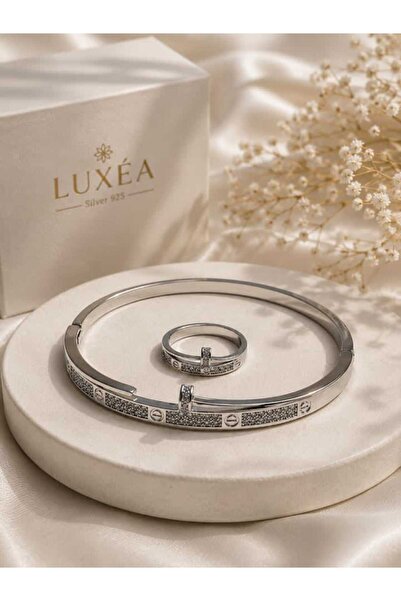 stainles steel Beautiful and Elegant Silver Color Zircon Bracelet and Ring Ac...