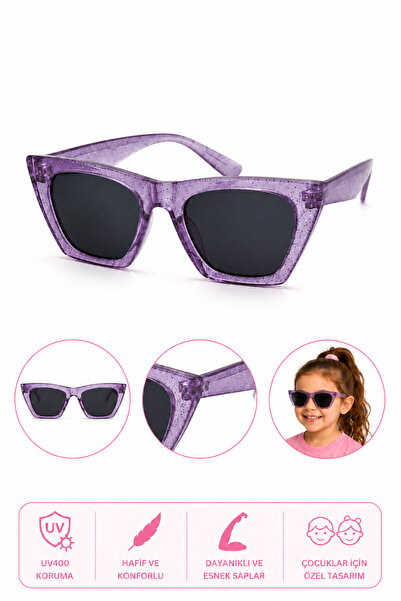 synshop Purple Glitter Uv400 Protection Girls' Sunglasses Round Model Lightwe...