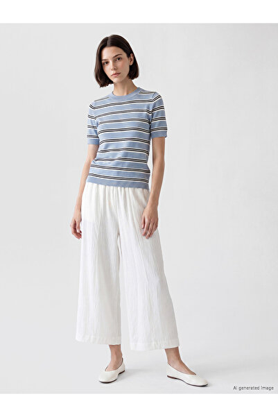 LC Waikiki White Wide Leg Women's Trousers with Elastic Waist