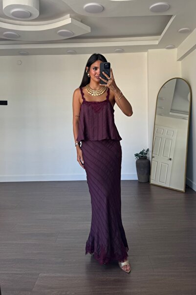 manana fashion Lace Detailed Blouse Skirt Double Set