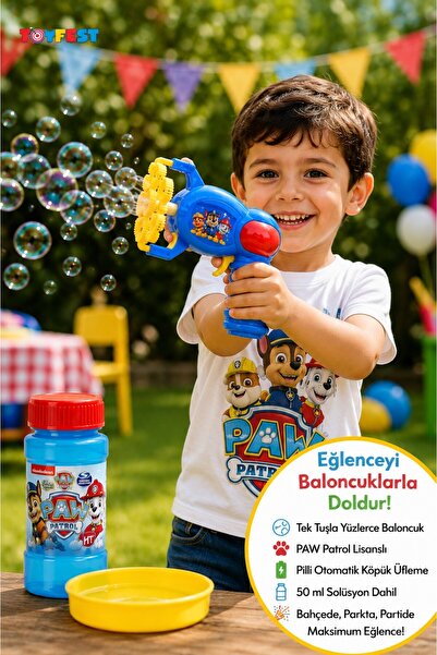 TOYFEST PAW Patrol Köpük Tabancası Pilli Baloncuk Makinesi Bubble Flurry 50 m...