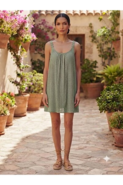 AYASOFYA OTANTIK Women's Italian Strap Lined Lace Mini Dress
