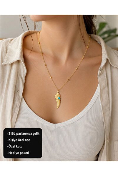HER ŞEY NOTA www.herseynota.com Avenza Turquoise Stone Leaf Women's Necklace ...