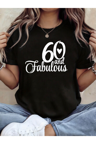 NOURAM تي شيرت نسائي بطبعة قلب 60 and Fabulous |   قميص حفلة عيد الميلاد الست...