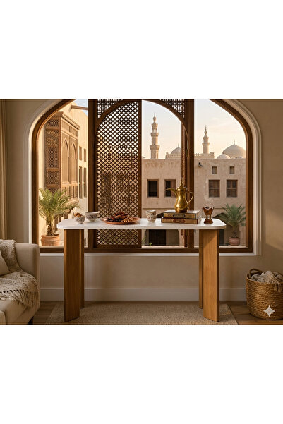ibrahim suleiman al saqami Modern Console Table with White Top and Light Wood...