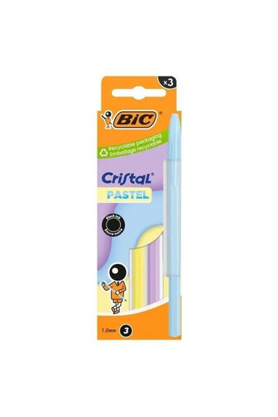 Bic Pix Cristal Pastel, varf 1.0 mm, cerneala neagra, albastru pastel, set 3 ...
