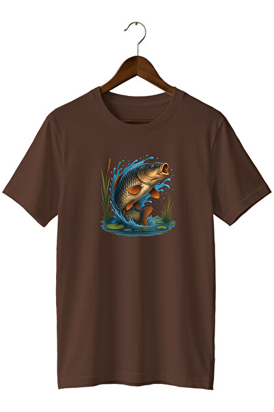 WİDİ Fishing T-Shirt Carp Printed Nature Themed Outdoor Tshirt 100% Cotton