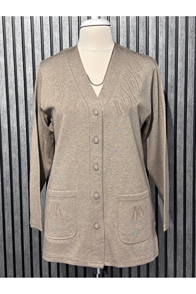 Özenli Triko Steel Knit 5-Button Mother's Cardigan with Embroidery Detail in ...