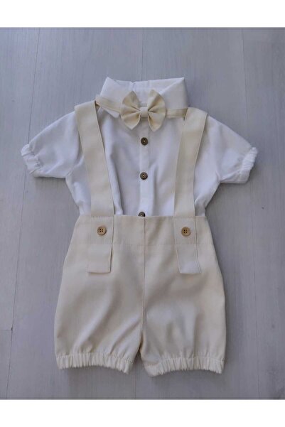 ykr design Salopet Takım Erkek Bebek Çocuk Lastikli Paça Bej